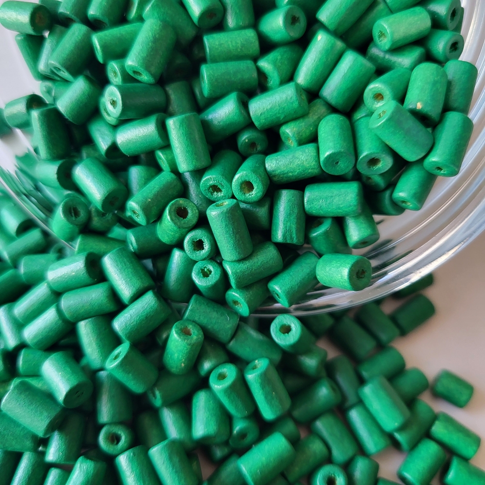 5mm, GREEN Barrel Wooden Beads 2. item #134.